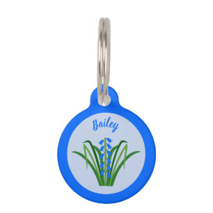 Placa Para Mascotas Flores de Niño Azul Campanilla Primavera Personali