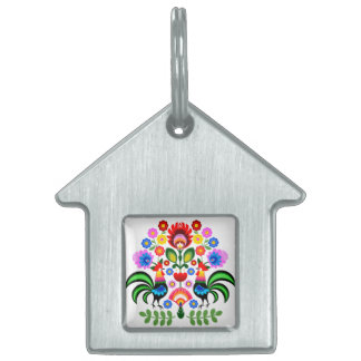 Placa Para Mascotas Flores de patrones folklóricos