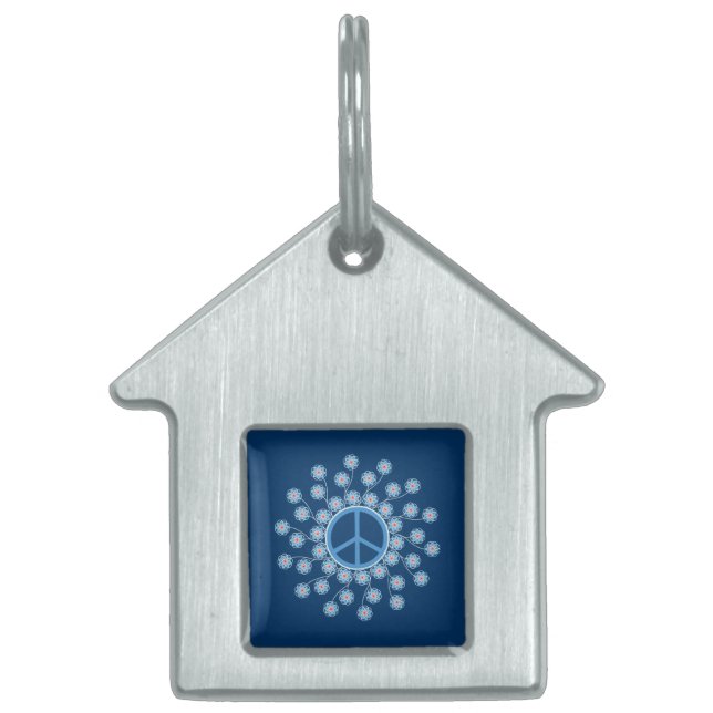 Placa Para Mascotas Flores de signos de paz (Frente)