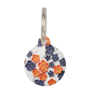 Placa Para Mascotas Flores de tela cosida artesanal de primavera azul