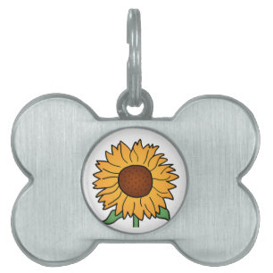 Placa Para Mascotas Flores del dibujo animado, girasol floral del