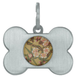 Placa Para Mascotas Flores Japonesas Asiáticas de Flor de Cerezo Vinta