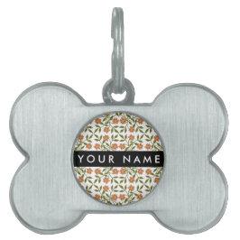 Placa Para Mascotas Flores naranjas, Patrón Floral, Boho, Su Nombre