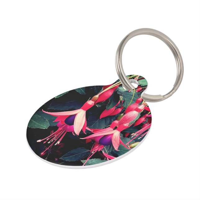 Placa Para Mascotas Flores rojas y violetas (Lateral)