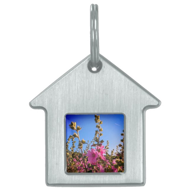 Placa Para Mascotas Flores rosadas (Frente)
