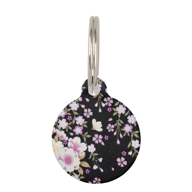 Placa Para Mascotas Flores rosadas en cascada (Anverso)