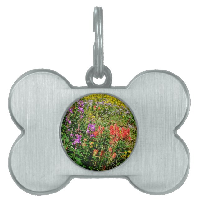 Placa Para Mascotas Flores silvestres de Montaña Rocosa (Frente)