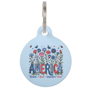 Placa Para Mascotas Flores Silvestres Patrióticas Americanas Cuatro de