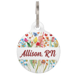Placa Para Mascotas Flores silvestres Stethoscope Etiqueta de identifi