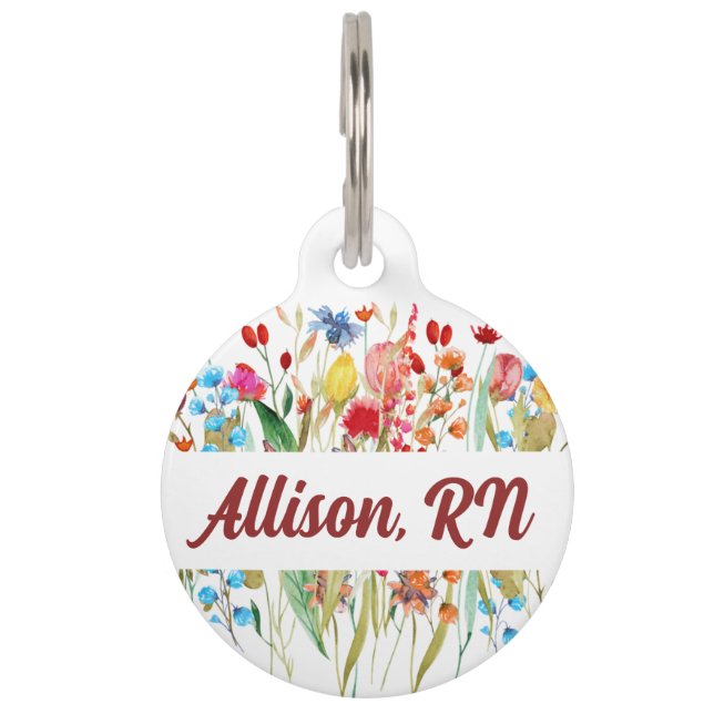 Placa Para Mascotas Flores silvestres Stethoscope Etiqueta de identifi (Anverso)