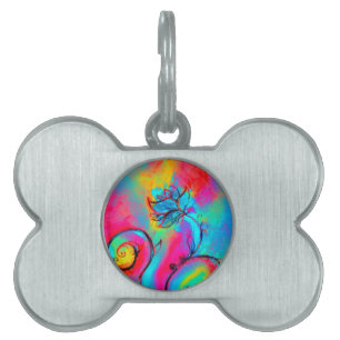Placa Para Mascotas FLORES SIMILARES amarillo rosa azul verde azulado