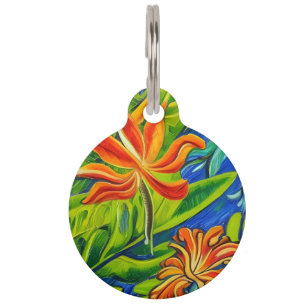 Placa Para Mascotas Flores tropicales una