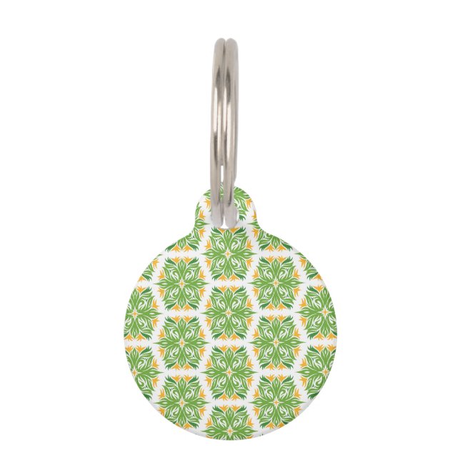 Placa Para Mascotas Flores Verdes, Patrón De Flores, Patrón Floral (Anverso)
