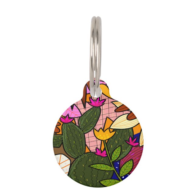 Placa Para Mascotas Flores y hojas tropicales abstractas (Anverso)