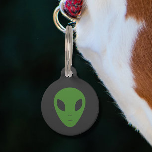 Placa Para Mascotas Flying Saucer & Green Alien Pet Tag