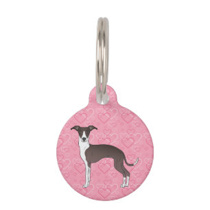 Placa Para Mascotas Foca y galgo italiano blanco sobre corazones rosas