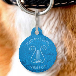 Placa Para Mascotas Fondo de lira azul