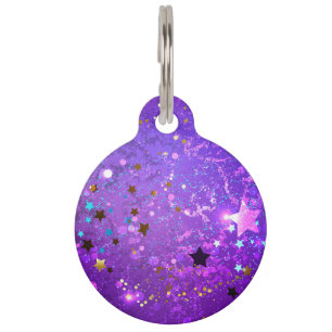 Placa Para Mascotas Fondo de Relieve metalizado púrpura con estrellas