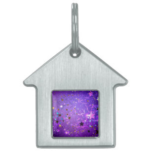 Placa Para Mascotas Fondo de Relieve metalizado púrpura con estrellas