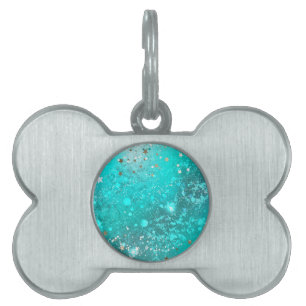 Placa Para Mascotas Fondo de Relieve metalizado turquesa de mimbre