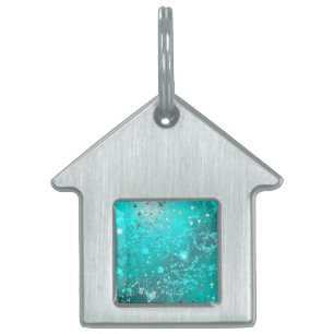 Placa Para Mascotas Fondo de Relieve metalizado turquesa de mimbre