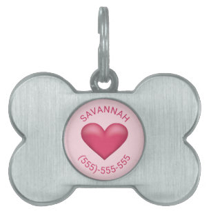 Placa Para Mascotas Forma De Corazón Rosa Con Nombre Y Número De Teléf