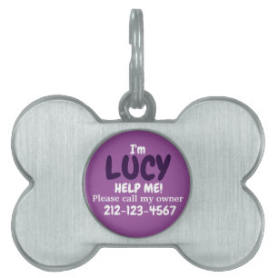 Placa Para Mascotas Forma de hueso morado