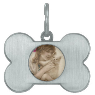 Placa Para Mascotas Foto antigua: mujer victoriana y perro