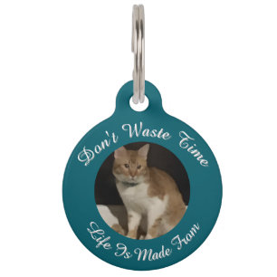 Placa Para Mascotas Foto de gato, nombre, texto, parte delantera y tra