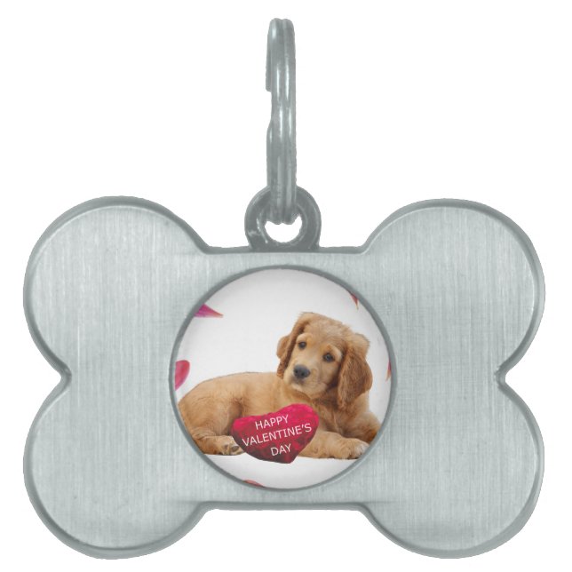 Placa Para Mascotas Foto de perro el día de San Valentín (Frente)