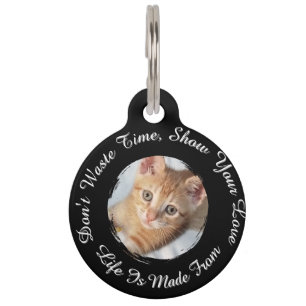 Placa Para Mascotas Foto delantera y trasera Gato, Nombre, Texto, reem