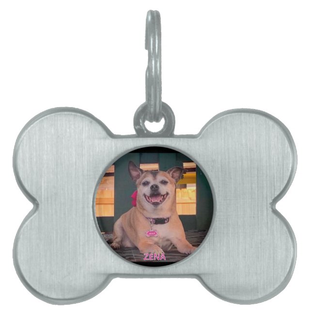 Placa Para Mascotas Foto moderna personalizada de nombre de perro (Frente)