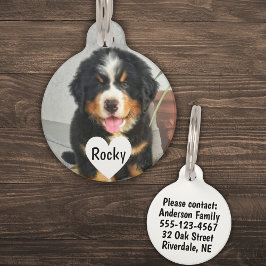 Placa Para Mascotas Foto, nombre y texto personalizados (negro)