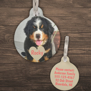 Placa Para Mascotas Foto, nombre y texto personalizados (rojo)