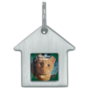 Placa Para Mascotas Fotos de tres gatos, Navidad personalizada
