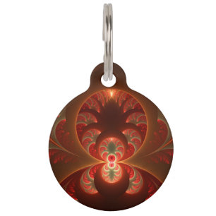 Placa Para Mascotas Fractal abstracto moderno naranja rojo luminoso