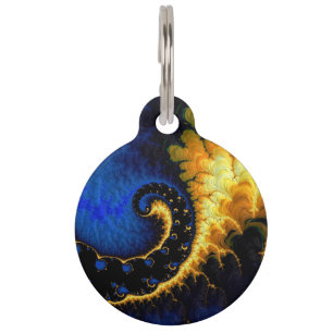 Placa Para Mascotas Fractal dorado azul