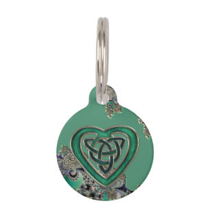 Placa Para Mascotas Fractal místico céltico verde