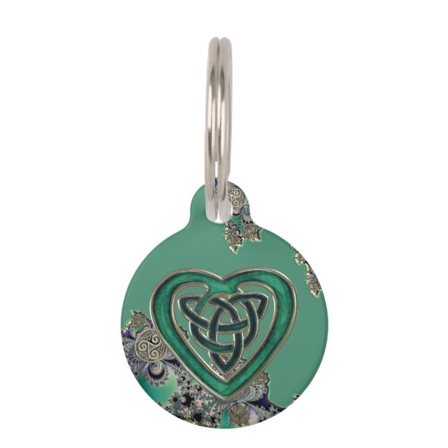 Placa Para Mascotas Fractal místico céltico verde (Reverso)