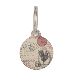 Placa Para Mascotas Francés vintage que escribe París tipografía de ga