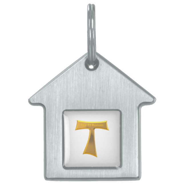 Placa Para Mascotas Franciscan Tau Cross Pax Et Bonum Gold Metallic (Frente)
