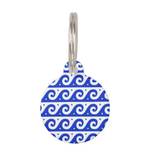 Placa Para Mascotas Fret griego, patrón de onda mediterránea, azul