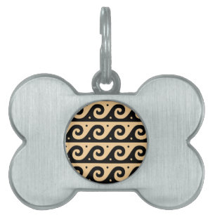 Placa Para Mascotas Fret griego, patrón de onda mediterránea, marrón