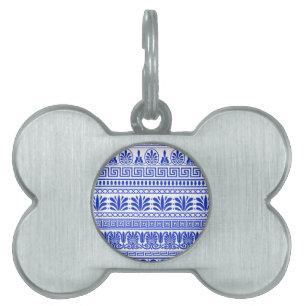 Placa Para Mascotas Fret griego, patrón mediterráneo, azul