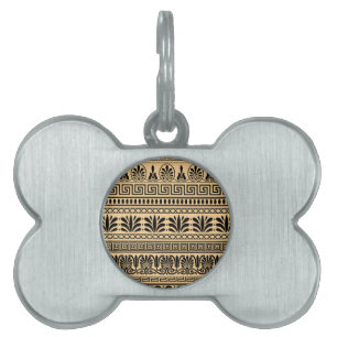 Placa Para Mascotas Fret griego, patrón mediterráneo, marrón
