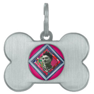 Placa Para Mascotas Frida Kahlo Retro Denim Diamond