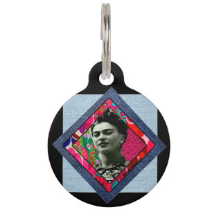 Placa Para Mascotas Frida Kahlo Retro Pink Denim