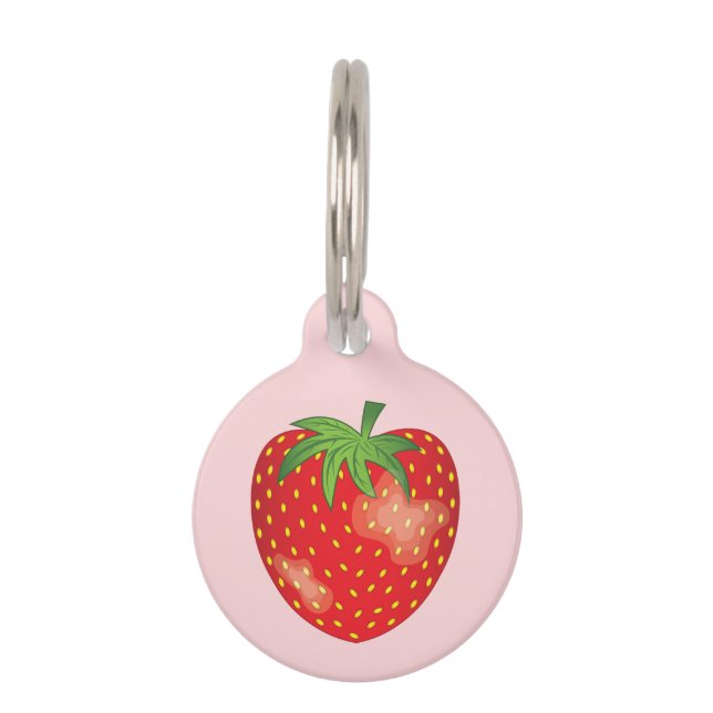 Placa Para Mascotas Fruta De Fresa En Rosa Con Información De Mascotas (Anverso)