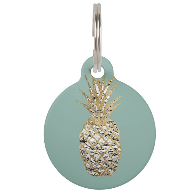 Placa Para Mascotas Fruta de mármol elegante moderna de la piña del (Reverso)