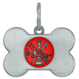 Placa Para Mascotas Fuego del bombero y emblema del departamento del